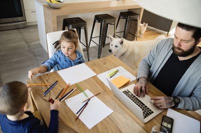 Man-working-from-home-with-children